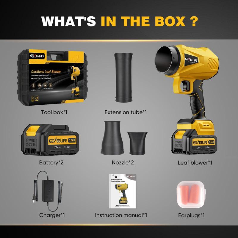 GEVEELIFE Turbo Jet Blower 200W Cordless Leaf Blower